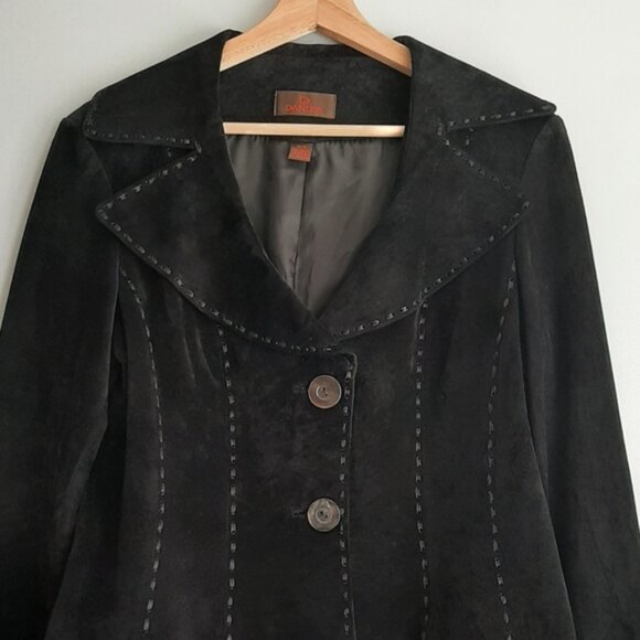 DANIER Genuine Suede Leather Jacket Blazer Button Front Sheer Hem Black Sz M - Picture 2 of 15